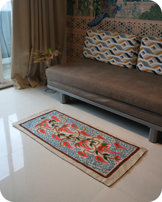 Aqua Bloom- Living Room Rug